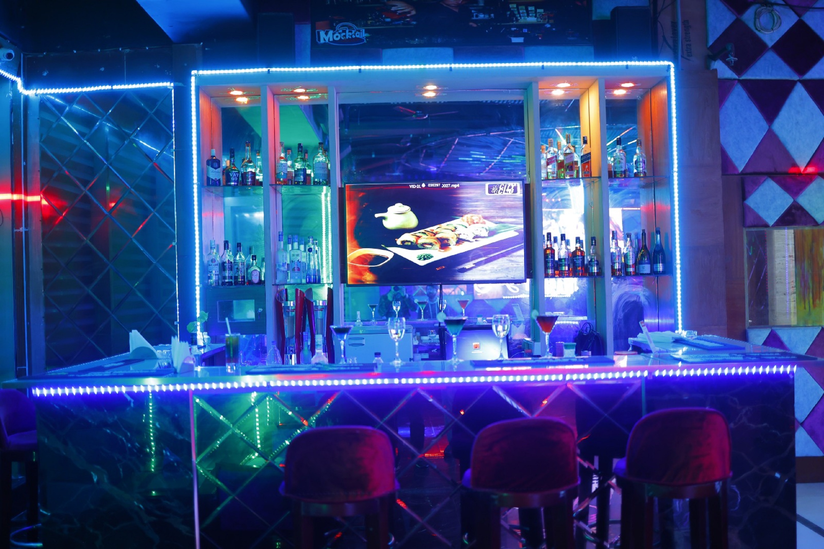  Premium nightclub bar and lounge with vibrant LED lighting